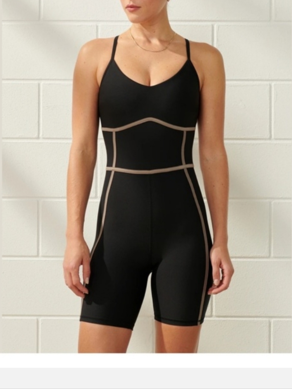 YPB sculptLUX Romper One-Piece Active with Cream Piping